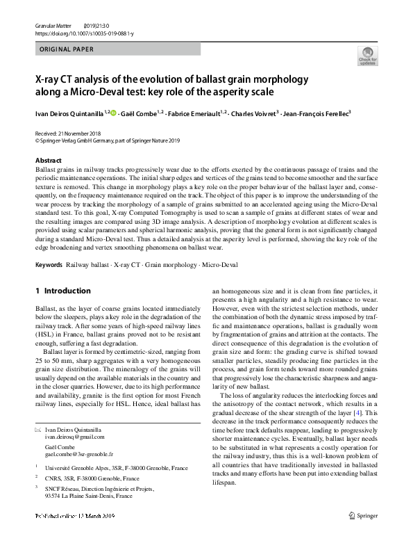 (PDF) X-ray CT analysis of the evolution of ballast grain morphology ...