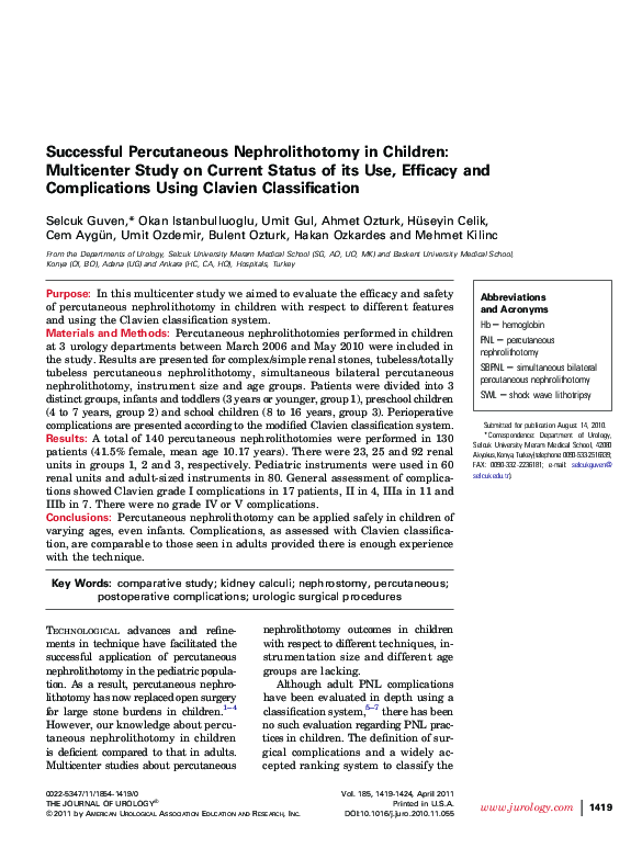 (PDF) Successful Percutaneous Nephrolithotomy in Children: Multicenter ...