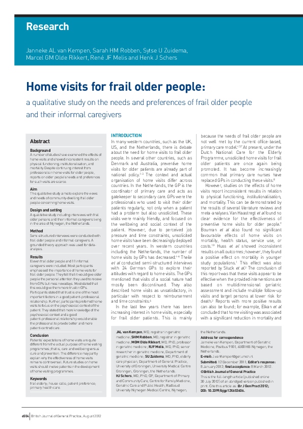 (PDF) Home visits for frail older people: a qualitative study on the ...