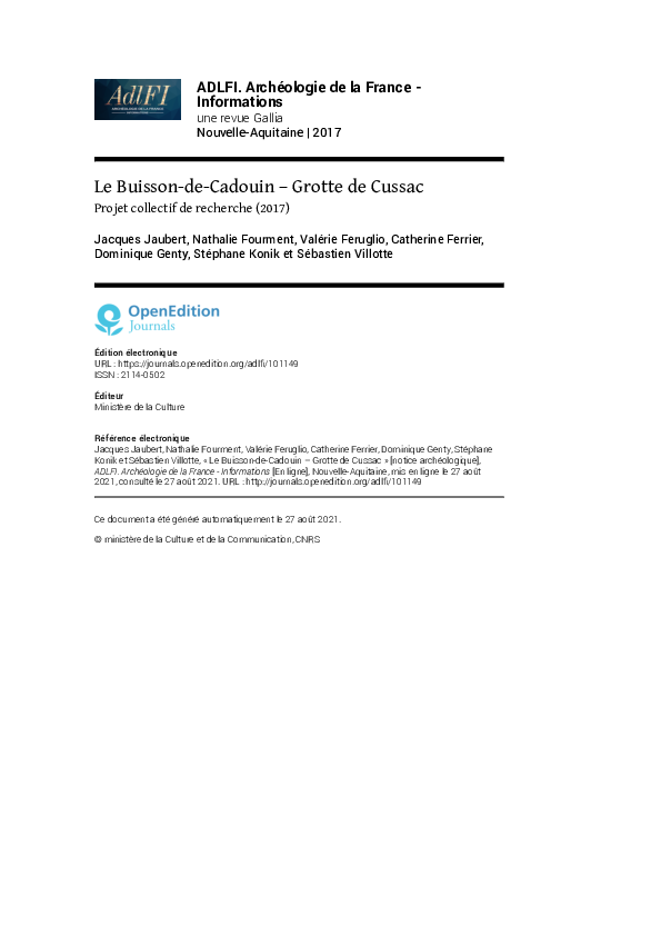 (PDF) Le BuissondeCadouin Grotte de Cussac Nathalie Fourment