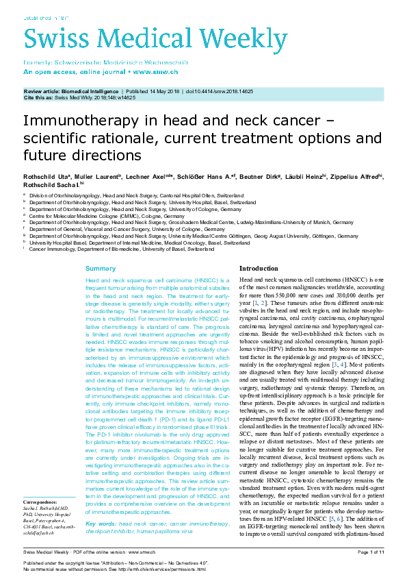(PDF) Immunotherapy in head and neck cancer - scientific rationale ...
