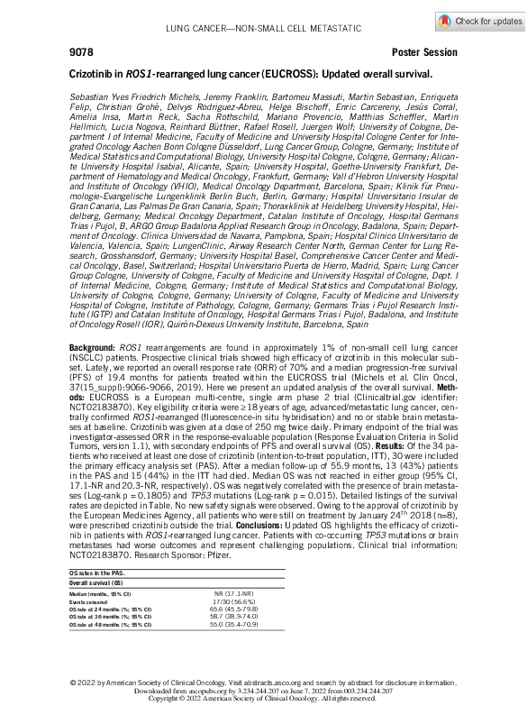 (PDF) Crizotinib in ROS1-rearranged lung cancer (EUCROSS): Updated ...