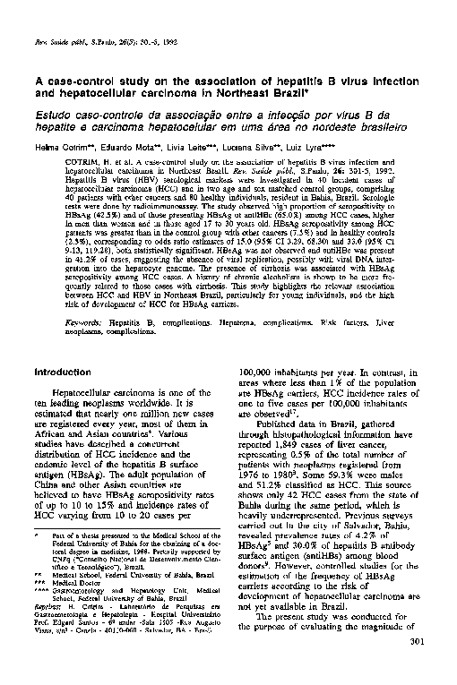 (PDF) A case-control study on the association of hepatitis B virus ...