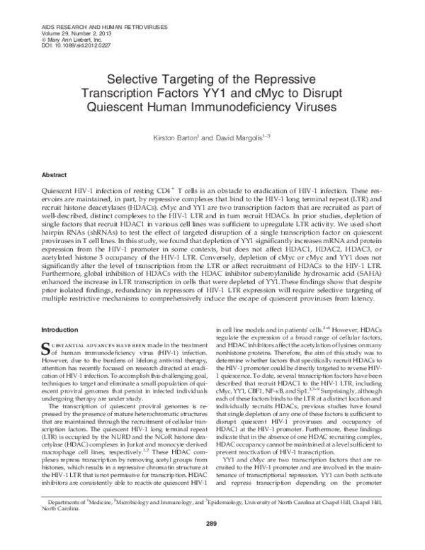 (PDF) Selective Targeting of the Repressive Transcription Factors YY1 ...
