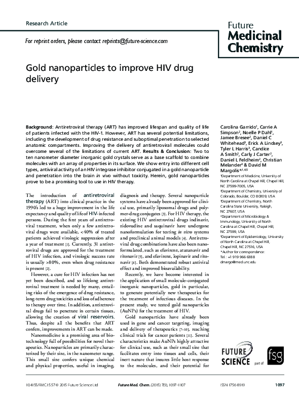 (PDF) Gold nanoparticles to improve HIV drug delivery