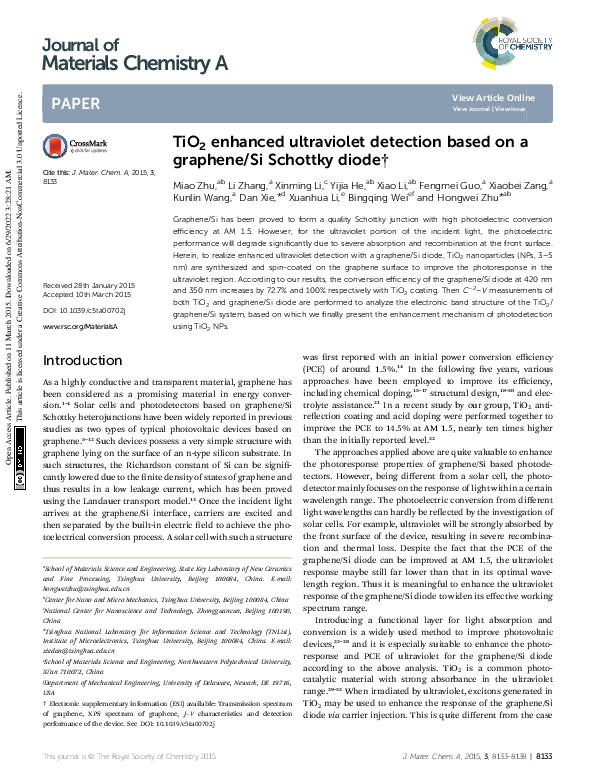 (PDF) TiO2 enhanced ultraviolet detection based on a graphene/Si ...