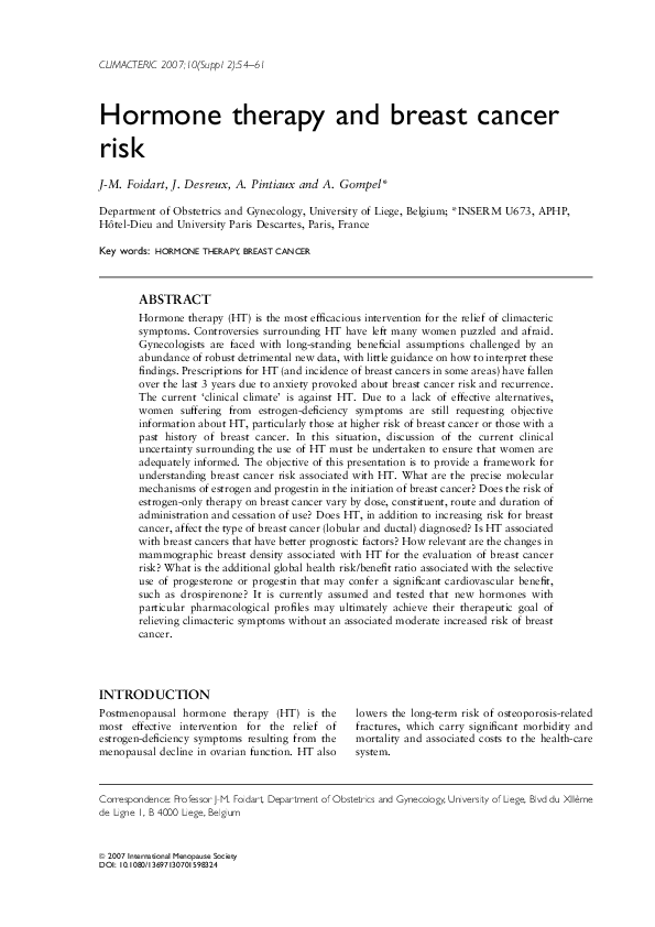 (PDF) Hormone therapy and breast cancer risk