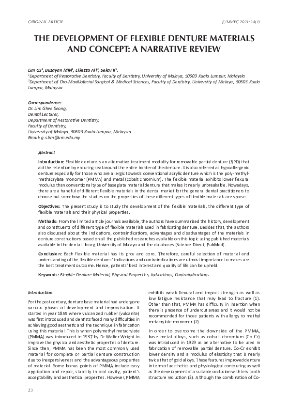 (PDF) The Development of Flexible Denture Materials and Concept: A ...