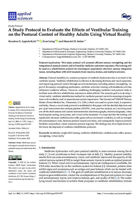 (PDF) A Study Protocol to Evaluate the Effects of Vestibular Training ...
