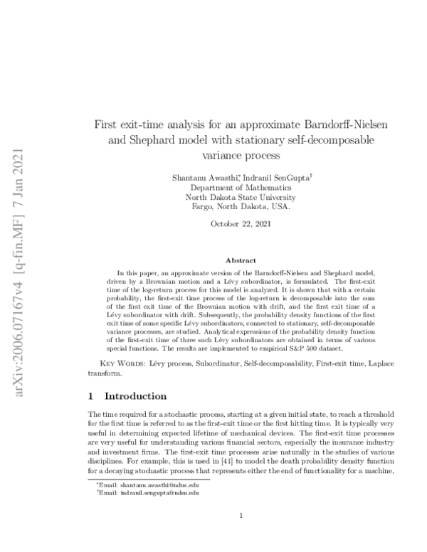 (PDF) First Exit-Time Analysis for an Approximate Barndorff-Nielsen and ...
