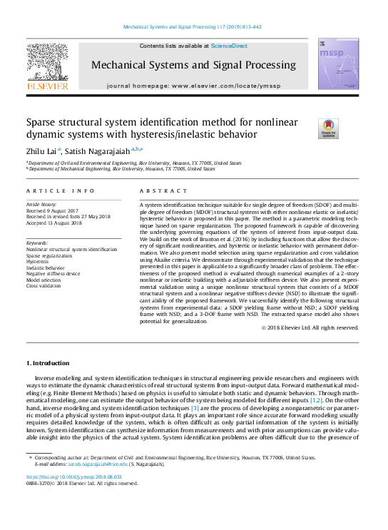 (PDF) Sparse structural system identification method for nonlinear ...