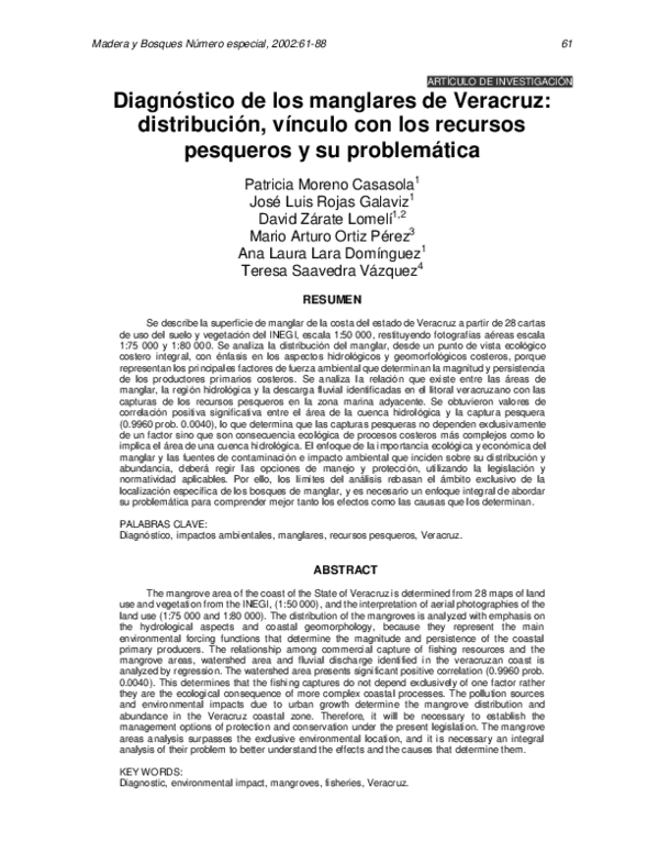 Diagnóstico de los manglares de Veracruz: distribución, vínculo con los recursos pesqueros y su problemática