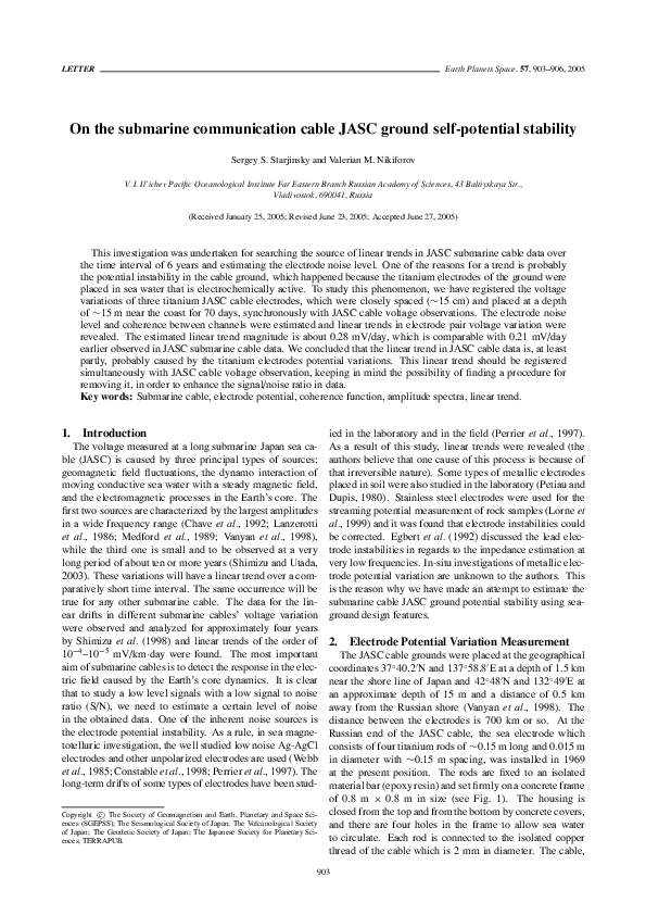 (PDF) On the submarine communication cable JASC ground self-potential ...
