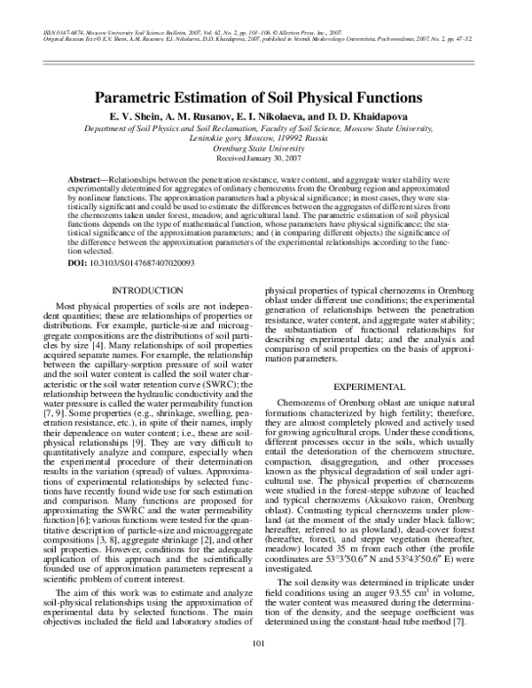 (PDF) Parametric estimation of soil physical functions