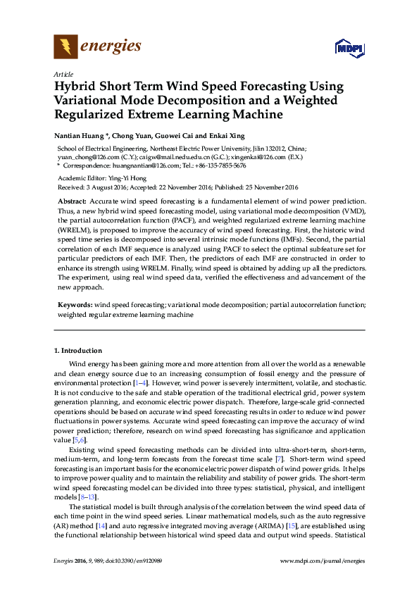 (PDF) Hybrid Short Term Wind Speed Forecasting Using Variational Mode ...