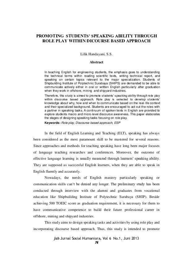 (PDF) Promoting Students’ Speaking Ability Through Role Play Within ...