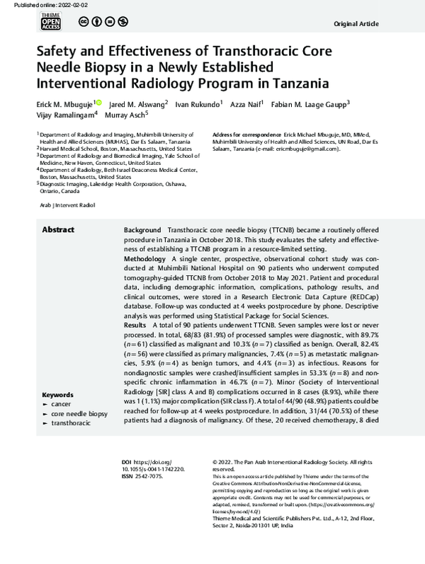 (PDF) Safety and Effectiveness of Transthoracic Core Needle Biopsy in a ...