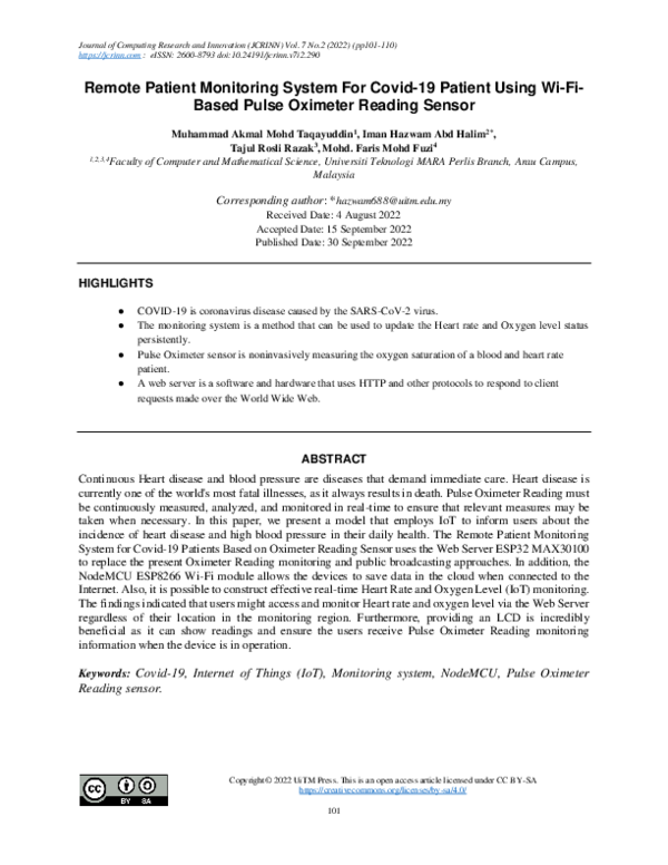 (PDF) Remote Patient Monitoring System For Covid-19 Patient Using Wi-Fi ...