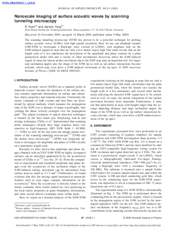 (PDF) Nanoscale imaging of surface acoustic waves by scanning tunneling ...