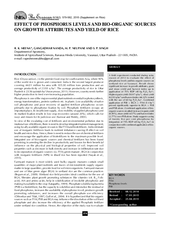 (PDF) EFFECT OF PHOSPHORUS LEVELS AND BIO-ORGANIC SOURCES ON GROWTH ...
