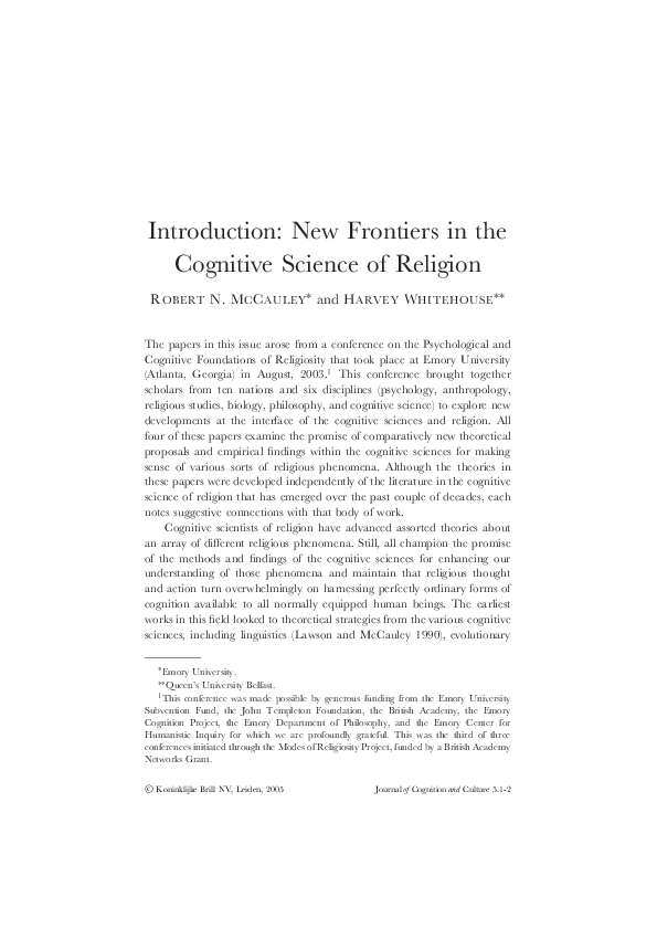 (PDF) Introduction: New Frontiers in the Cognitive Science of Religion