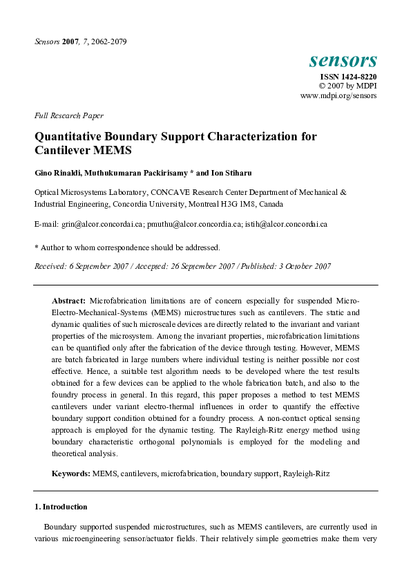 (PDF) Quantitative Boundary Support Characterization for Cantilever MEMS