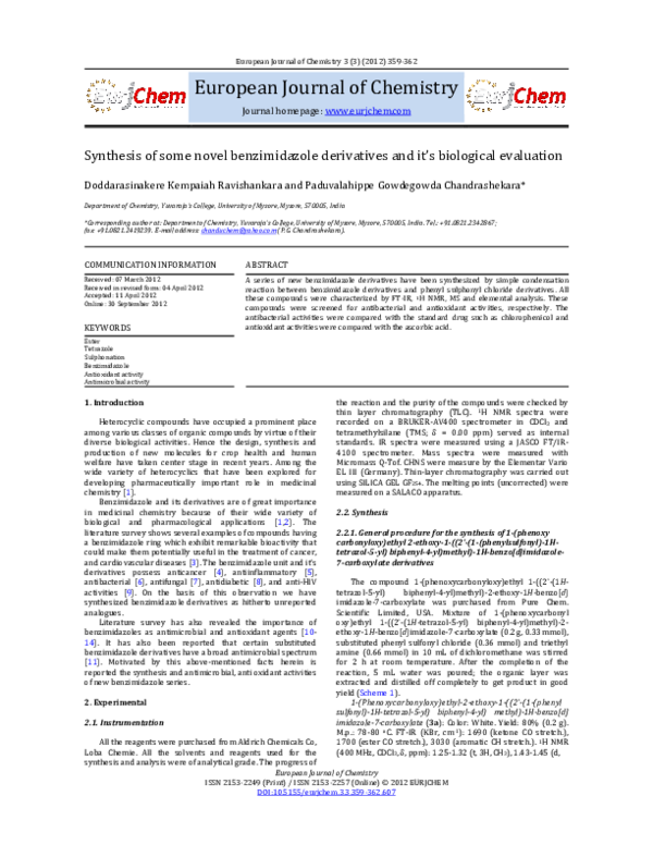 (PDF) Synthesis of some novel benzimidazole derivatives and it's ...