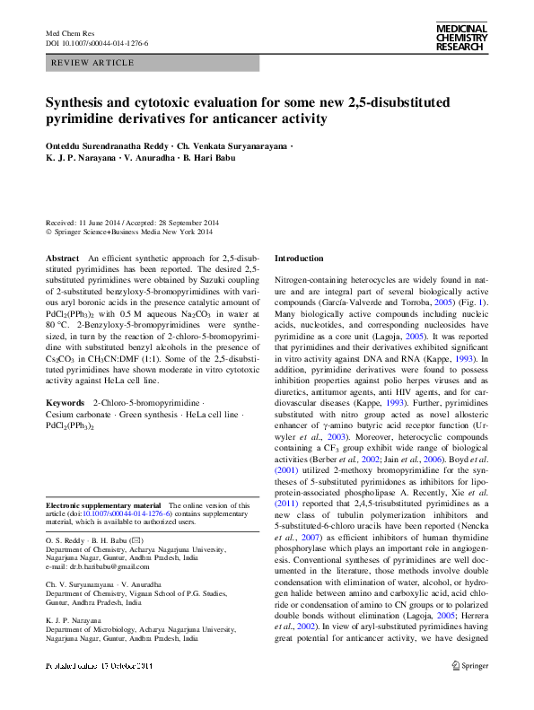 (PDF) Synthesis and cytotoxic evaluation for some new 2,5-disubstituted ...