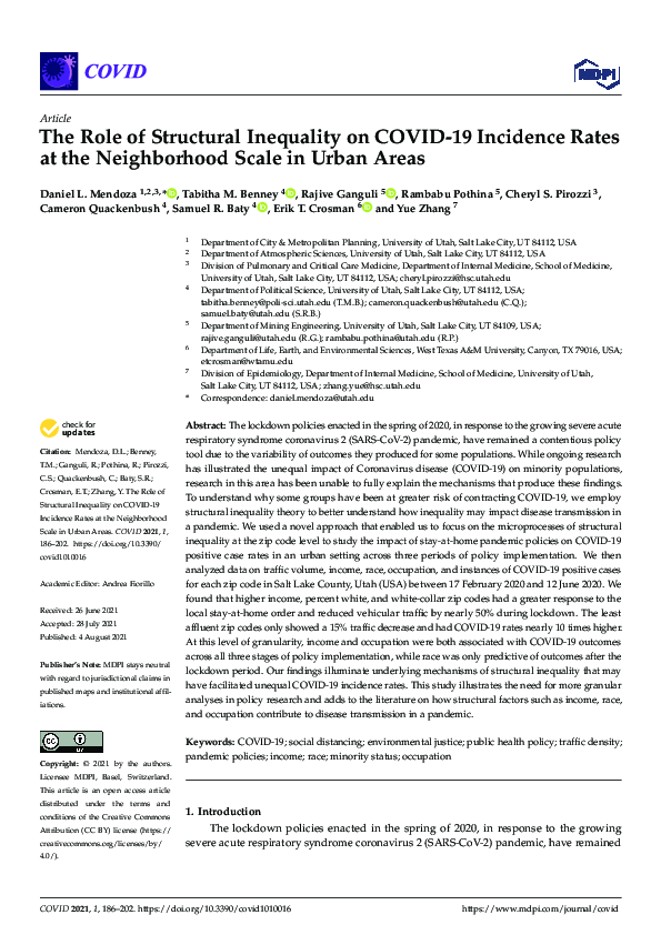 (PDF) The Role of Structural Inequality on COVID-19 Incidence Rates at ...