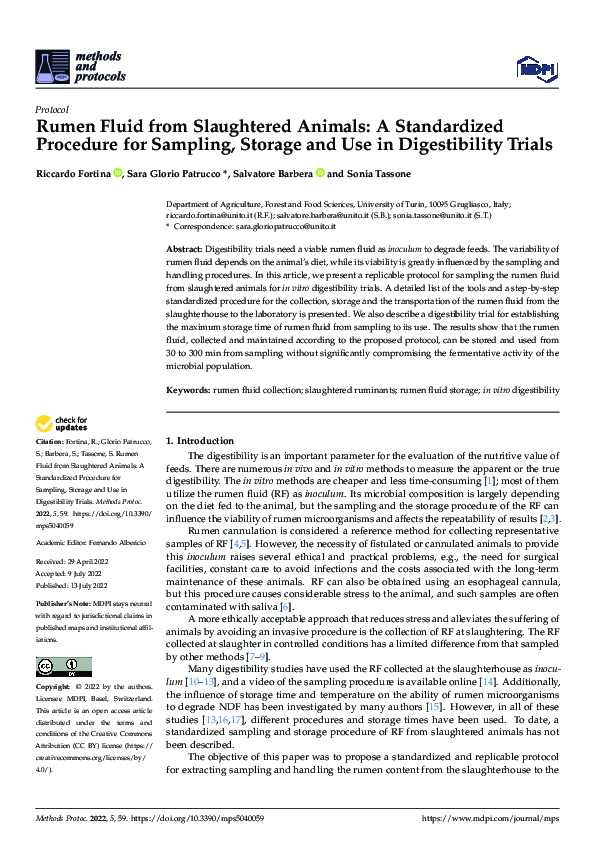 (PDF) Rumen Fluid from Slaughtered Animals: A Standardized Procedure ...