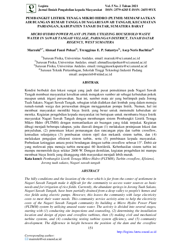 (PDF) Pembangkit Listrik Tenaga Mikro Hidro (PLTMH) Memanfaatkan Air ...