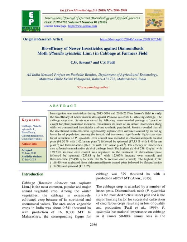 (PDF) Bio-efficacy of Newer Insecticides against Diamondback Moth ...