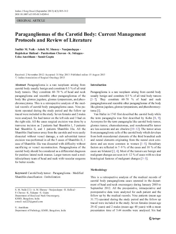 (PDF) Paragangliomas of the Carotid Body: Current Management Protocols ...