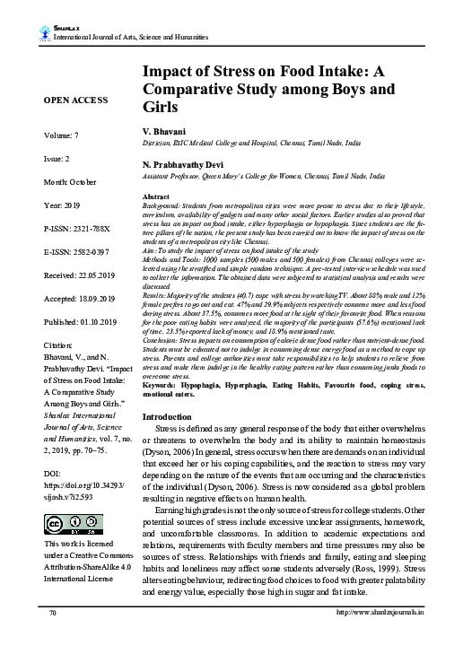 (PDF) Impact of Stress on Food Intake: A Comparative Study among Boys ...