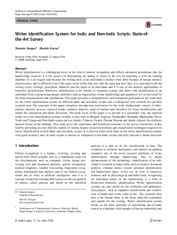 (PDF) Writer Identification System for Indic and Non-Indic Scripts ...