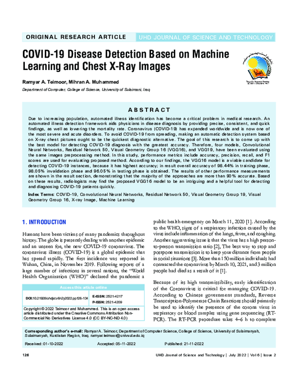 (PDF) COVID-19 Disease Detection Based on Machine Learning and Chest X ...