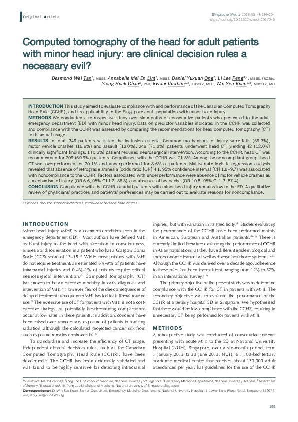 (PDF) Computed tomography scans of the head for adult patients with ...