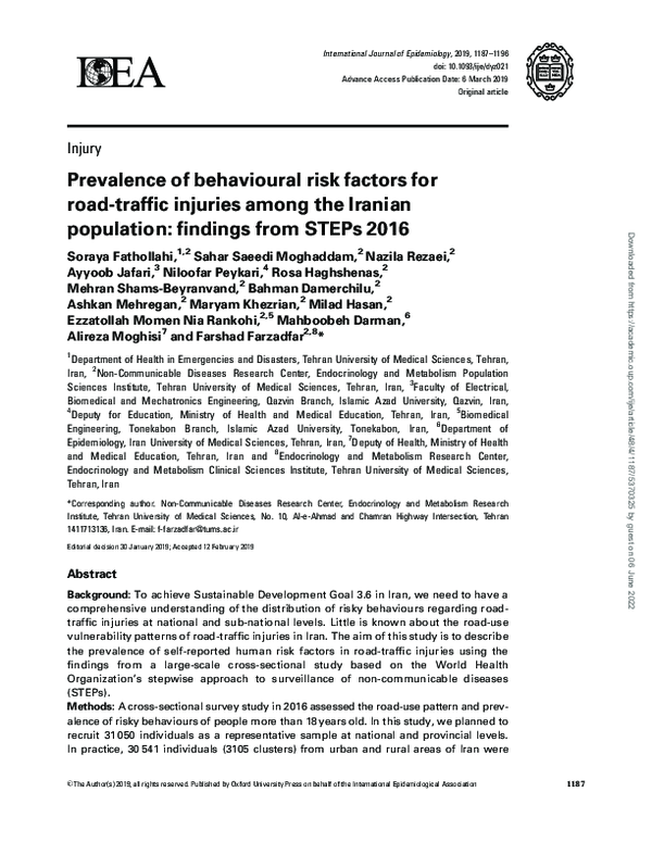 (PDF) Prevalence of behavioural risk factors for road-traffic injuries ...
