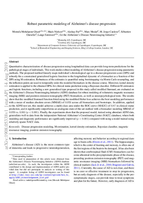 (PDF) Robust parametric modeling of Alzheimer’s disease progression