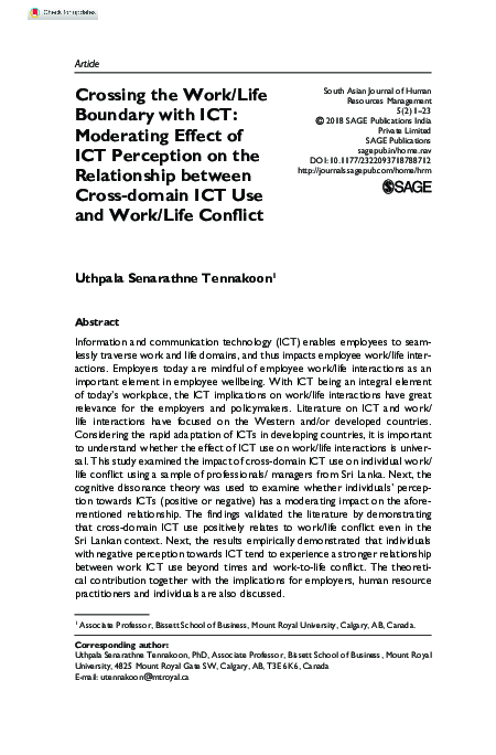 (PDF) Crossing the Work/Life Boundary with ICT: Moderating Effect of ...