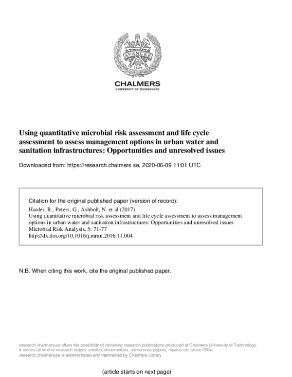 (PDF) Using quantitative microbial risk assessment and life cycle ...
