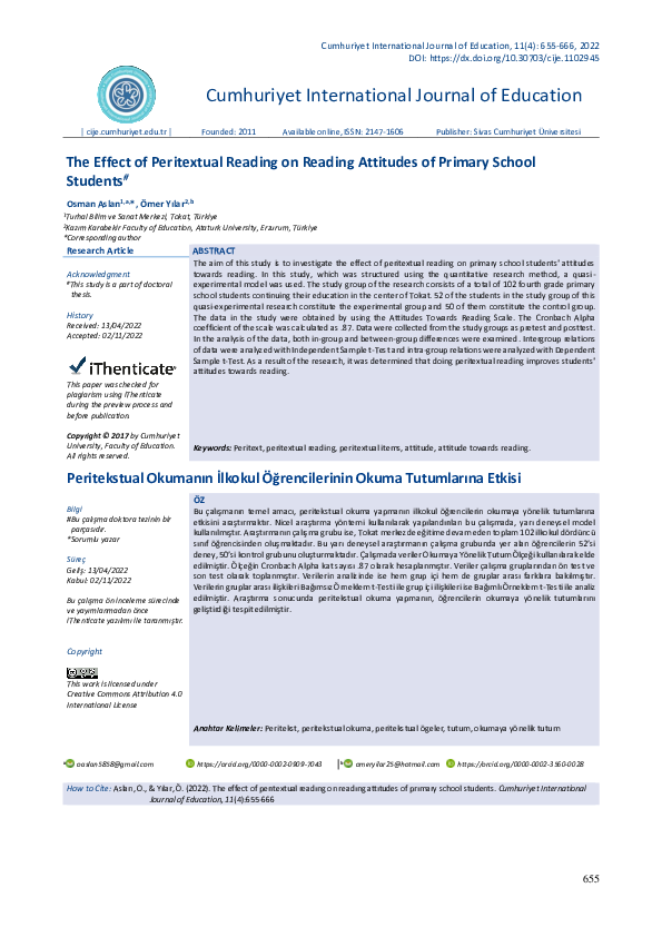 (PDF) The Effect of Peritextual Reading on Reading Attitudes of Primary ...