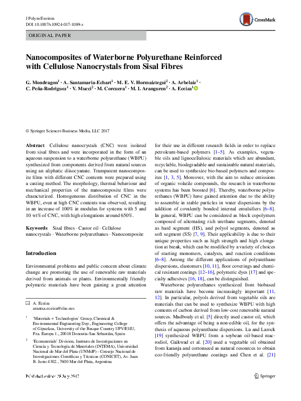 (PDF) Nanocomposites of Waterborne Polyurethane Reinforced with ...