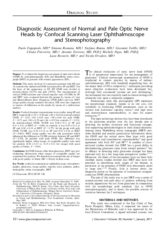 (PDF) Diagnostic Assessment of Normal and Pale Optic Nerve Heads by