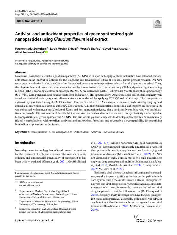 (PDF) Antiviral and antioxidant properties of green synthesized gold ...
