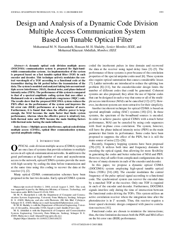 (PDF) Design and analysis of a dynamic code division multiple access ...