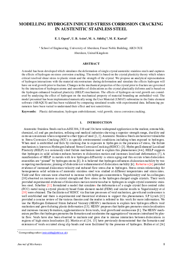 (PDF) Modelling Hydrogen Induced Stress Corrosion Cracking in ...