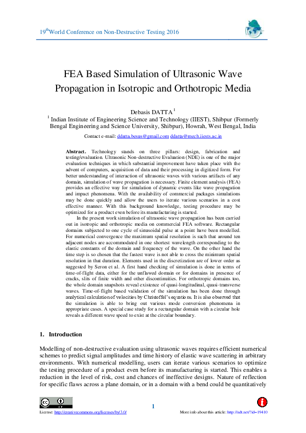 (PDF) FEA Based Simulation of Ultrasonic Wave Propagation in Isotropic ...