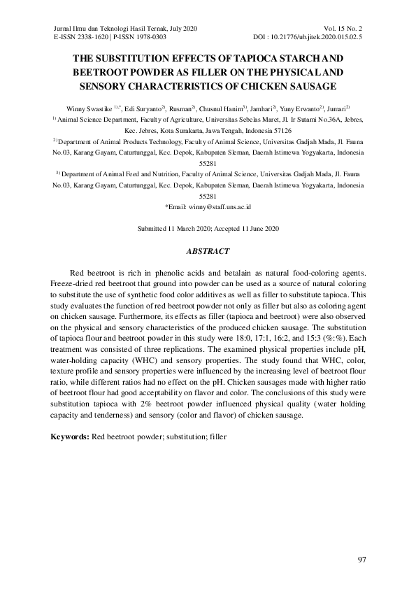 (PDF) The Substitution Effects of Tapioca Starch and Beetroot Powder as ...