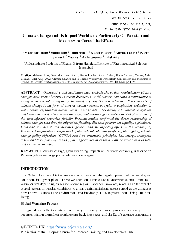 (PDF) Climate Change and Its Impact Worldwide Particularly On Pakistan ...